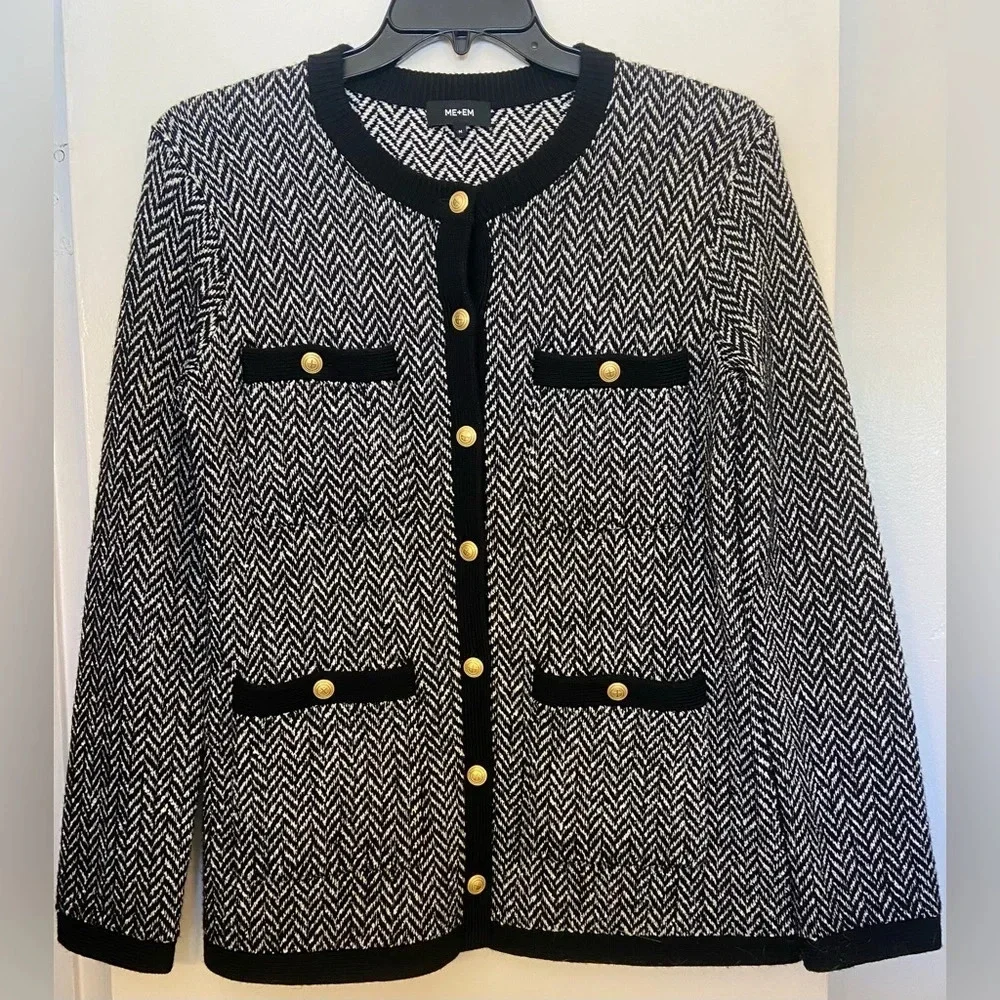 ME+EM Wool Blend Chevron Jacket Black & White Size Medium - Picture 3 of 8